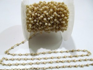 Pink Brass Chalcedony Hydro Quartz <b>Rosary</b> Chain Rondelle Faceted 3mm Wire Wrapped Chain for Jewellery Making High Quality - Product Image 3