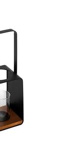 Portavelas de Metal Negro Mate Moderno con Cristal Transparente y Base de Madera, Farol Decorativo Minimalista para Jardín Exterior - Product Image 3