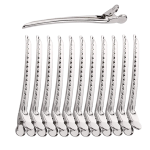 Pinzas de Pelo de Cocodrilo Metálicas de Alta Calidad, Pinzas de Pico de Pato para Estilismo de Salón, Juego de 12 Unidades Plateadas - Product Image 1