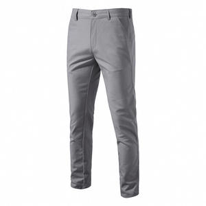 Pantalones Casuales de Corte Recto para Hombre, Tejido Medio, Cierre de Botones, Frente Plano, Color Beige - Product Image 5