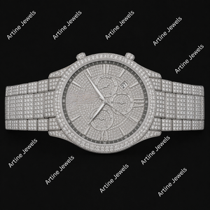 Reloj cronógrafo plateado con cristales, esfera estilo diamante, reloj de pulsera de lujo para hombre - Product Image 2