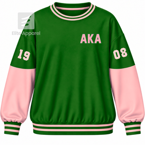 เสื้อสเวตเชิ้ตอัลฟ่า แคปปา อัลฟ่า โซโรริตี้ คอกลม ปักโลโก้ แขนยาว สีเขียวและชมพู เสื้อสเวตเชิ้ตแฟชั่นสำหรับผู้หญิง - Product Image 1