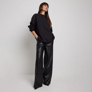 Sweat-shirt oversize à manches raglan noir pour femme, 100% coton, col rond, streetwear, mode, logo personnalisé, sweat-shirt pour femme - Product Image 3