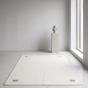 Tapis artisanal en laine tissé plat, ivoire crème, minimaliste, moderne, scandinave, tissé à la main, antidérapant, à poils moyens, avec support en toile de coton - Product Image 2