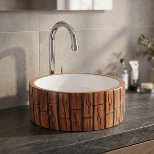 Vistaar Modern Square White Printed Ceramic <b>Table</b> Top Art Wash Basin For Bathroom - Product Image 4