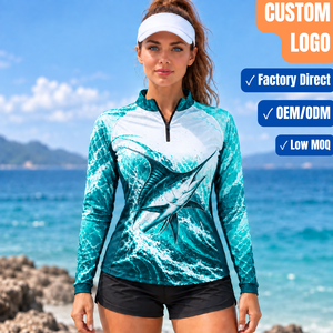 Vêtements de pêche pour femmes en polyester UPF 50, protection UV personnalisée, respirants, imperméables, coupe-vent, séchage rapide - Product Image 1