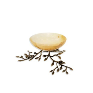 Bol en métal avec base décorée de feuilles en laiton finition antique et dessus rond, pour servir des aliments, idéal pour la maison, l'hôtel, comme centre de table. - Product Image 1