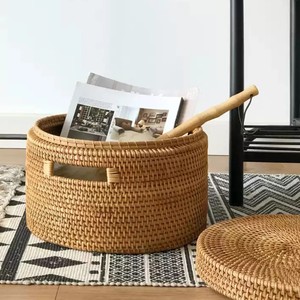 Boîte de rangement ronde en rotin avec couvercle et poignée, panier de rangement fait main, organiseur d'objets divers, fabriqué au Vietnam - Product Image 5
