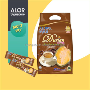 ALOR Premium Malaysian Café blanco instantáneo Durian 25g X 16's Halal Certificado Fuerte Durian Aroma Textura cremosa Azúcar dulce - Product Image 1