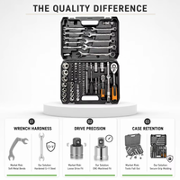 Juego de Llaves de Tubo Automotrices Completo de 82 Piezas con Trinquete, Puntas, Extensiones y Articulaciones en Estuche Rígido para Reparación de Automóviles