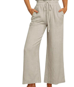 Pantalon Palazzo Capri en Laine Plissée Formel pour Femme, Taille Mi-Haute Élastique, Imprimé Animal, Coupe Droite, Collection Automne - Product Image 1