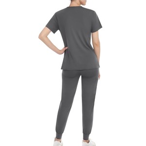 Conjunto de Uniforme Médico para Mujer, Color Gris, Top con Cuello en V y Bolsillo, Pantalones con Cordón, Uniformes de Hospital, Tejido de Punto de Algodón y Poliéster - Product Image 2