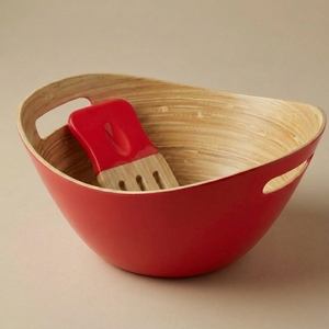 Ensemble de saladiers en bambou naturel tissé à la main, saladiers et bols de service pour une cuisine durable - Product Image 3