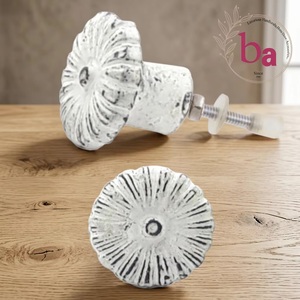 Ba <b>Rustic</b> White Cast Iron Industrial Round Cabinet Knobs & Drawer Pulls for Living Room Kitchen Bedroom <b>Wardrobe</b> Dresser - Product Image 1
