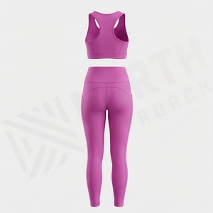 Conjunto de Yoga para Mujer, Leggings de Cintura Media, Sujetador Deportivo, Color Personalizado, Ropa Deportiva Activa para Gimnasio, Entrenamiento, Ropa Atlética Elástica - Product Image 2