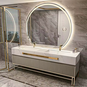 Bois massif moderne illuminé LED miroir salle de bain piédestal armoire double évier mural vanité meubles entrepôt maison bar - Product Image 2