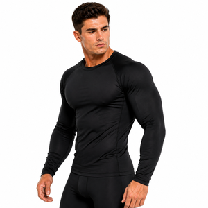 Comfortable Casual Breathable Rash Guard <b>Men</b> Solid Colour Base Layer Uniform Premium Soft Short Sleeve Spandex/Cotton Gym Shirt - Product Image 3