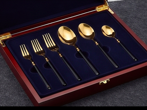 Modern Luxury <b>Gold</b> Flatware Set With <b>Black</b> Handles High Mirror Polish Dishwasher Safe For Wedding Occasions - Product Image 6