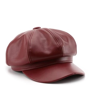 Brown PU Leather <b>Beret</b> Hat Retro Solid Color Newsboy Cap for <b>Women</b> Casual Travel Outdoor - Product Image 1