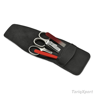 Professional <b>Nail</b> <b>Kit</b> With Stainless Steel Clipper Scissor Tweezers In Black PU Leather Pouch Portable Manicure Set - Product Image 4