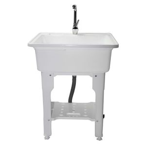 White Freestanding Plastic Utility Sink Drop-in Deep Sink Kit with Inlet Pipe Drain for Outdoor or Laundry Use - Product Image 4