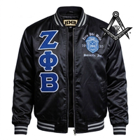 Blouson Bomber Léger en Satin Gris Personnalisé avec Broderie des Lettres Grecques de la Sororité Zeta Phi Beta pour Automne/Hiver