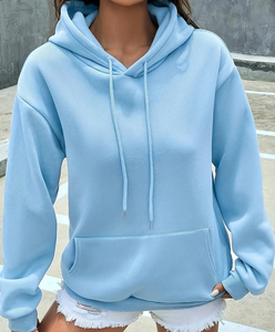 Cozy Fleece-Lined Hoodie Mujer Color sólido Cordón Pullover con bolsillo de canguro Casual Manga larga Ropa deportiva Otoño/Invierno BD - Product Image 1