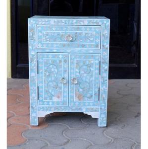 Mesa de Cajones con Incrustaciones de Hueso de ILAHI, Diseño Moderno con Detalles de Ágata, Almacenamiento de Tres Niveles, Mueble Portátil para el Hogar - Product Image 3