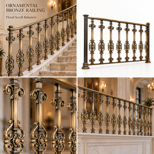 Rampe d'escalier en bronze à motifs floraux pour hôtels de luxe, villas, escaliers et intérieurs architecturaux décoratifs - Product Image 5