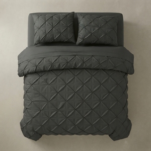 Charcoal Pintuck <b>Quilt</b> Cover 3 Piece 100% Cotton T-150 All Season Home Use Simple Style - Product Image 1