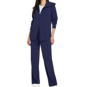 Ensemble de survêtement bordeaux pour femme, couleur unie, manches longues, fermeture éclair, coupe décontractée, respirant, 100 % polyester, idéal pour l'automne - Product Image 4