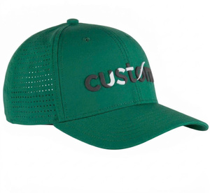 Casquette de baseball verte à 6 panneaux avec broderie 3D, logo personnalisé, visière plate, en coton, fermeture Velcro, streetwear, usage quotidien, golf - Product Image 1