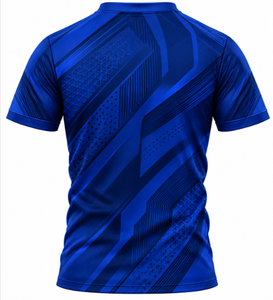 Maillot de football pour homme bleu à motif géométrique, col en V, transfert thermique, évacuation de l'humidité, nom d'équipe personnalisé, respirant, manches courtes, polyester - Product Image 2