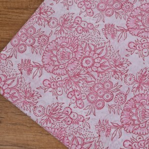 Traditional White Pink Floral Hand Block Printed Cotton <b>Fabric</b> Fine Leaf Design for Fashion Garments Home Decor - Product Image 5