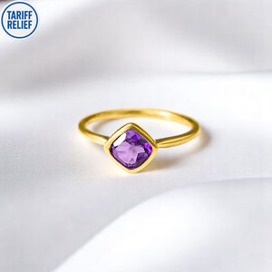 Bague en argent sterling plaqué or avec améthyste, pierre de naissance, taille coussin, empilable - Product Image 3