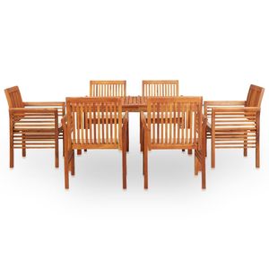 Ensemble de salle à manger d'extérieur en bois d'acacia massif avec cadre marron et coussins crème, mobilier de jardin - Product Image 2