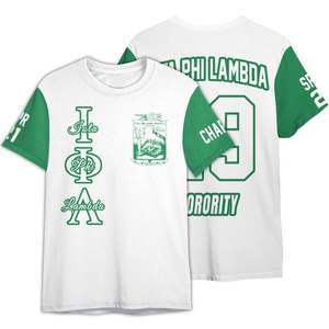 Camisa Personalizada de la Hermandad Iota Phi Lambda, Camisa Blanca con Mangas Verdes, Iota Phi Lambda Desde 1929 - Product Image 3