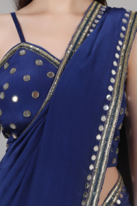 Royal Designer Style Women’s Set Designer <b>Shrug</b> Saree <b>Blue</b> Colour With Mirror Beads & Sequence work For Every Occasion - Product Image 6