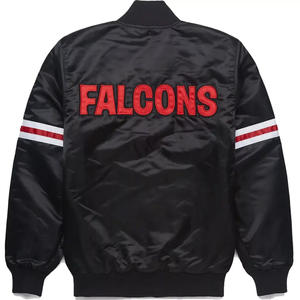 Chaqueta Varsity Negra Personalizada de Satén para Hombre, Chaqueta Bomber con Franjas Rojas en las Mangas, Uniforme de Béisbol Letterman al por Mayor, Ropa Deportiva - Product Image 3
