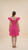 Mini-robe rose à carreaux pour femme, robe courte décontractée d'été à imprimé écossais, coupe trapèze, mode streetwear, tenue de soirée, fournisseur en gros