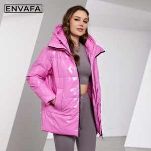 Chaqueta Acolchada con Capucha para Mujer, de PU, Gruesa, Cálida, con Cierre, Informal, de Corte Regular, Suave, Resistente al Viento, Cómoda, Abrigo Exterior Sólido - Product Image 6