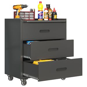 Armoire de rangement métallique robuste à 3 tiroirs avec roulettes, noir/gris, pour la maison, le bureau ou le garage – Solutions d'organisation - Product Image 2