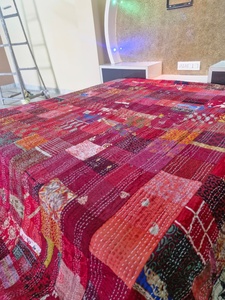 <b>Indian</b> 100% Cotton <b>Throw</b> Blanket Handmade Kantha Bedspread Colorful Patchwork Quilt Bohemian Style Reversible Eco-Friendly - Product Image 3