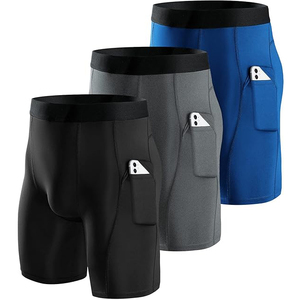 Shorts de compression pour hommes 2026 avec poches latérales, séchage rapide, en Spandex et Polyester, pour entraînement sportif et gym, Blanc, Gris, Bleu marine - Product Image 5