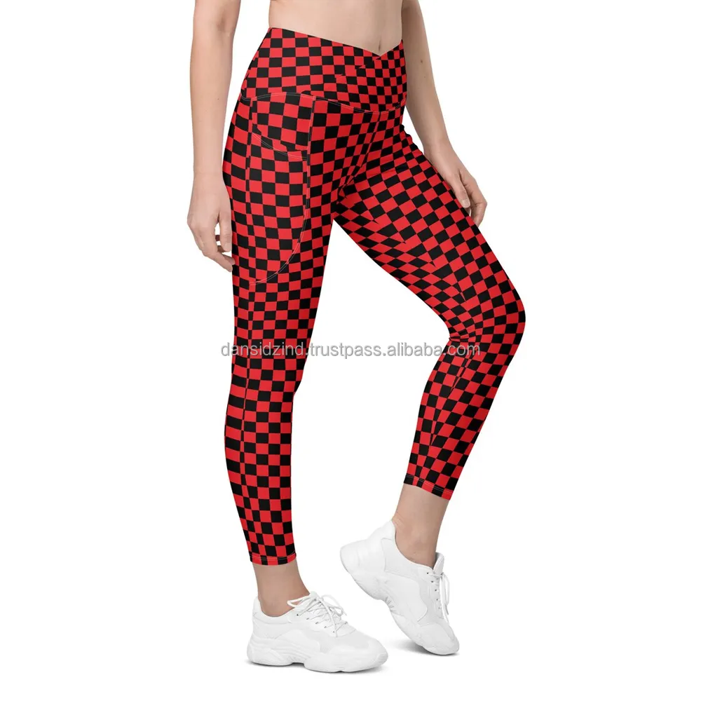 Legging olahraga wanita, Legging berlari dengan pinggang Crossover dan kompresi cocok untuk kontrol perut dengan harga grosir