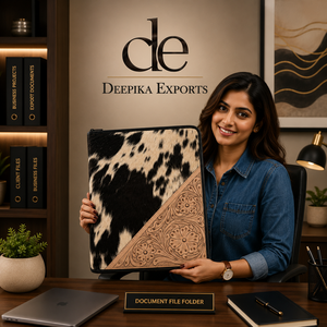 New arrival Hand Tooled Genuine Leather Certificate Holder Cowhide Multifunctional Portfolio With Zippered Closure & Ring Binder - Product Image 6
