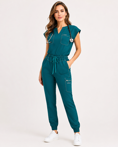 Uniforme Médico Unisex Azul Marino de Algodón, Tipo Jumpsuit, con Cordón Rosa, Bolsillo para Estetoscopio, Uniformes de Hospital WABSON SPORTS Needle - Product Image 3