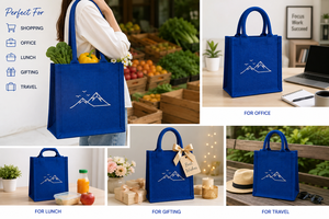 Petit sac fourre-tout en jute bleu avec fermeture éclair et poignées courtes - Product Image 3