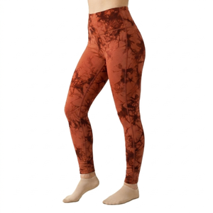 Conjunto Deportivo Tie Dye Naranja, Leggings y Sujetador Deportivo, Tejido de Spandex y Poliéster, Cintura Alta, Largo Completo, Transpirable, de Secado Rápido, Ropa Deportiva para Mujer - Product Image 4