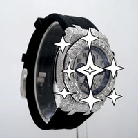 Luxuriöse Herren-Edelstahluhr mit Diamanten 42mm Analog Tachymeter Gummiarmband Saphirglas 30bar Wasserdicht